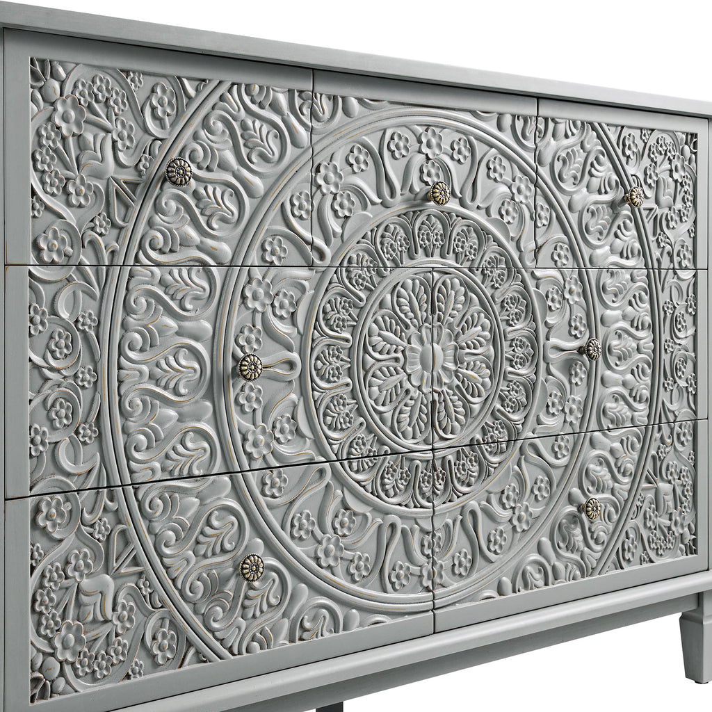 Chantilly Mid Grey Carved 3 over 4 Drawer Chest