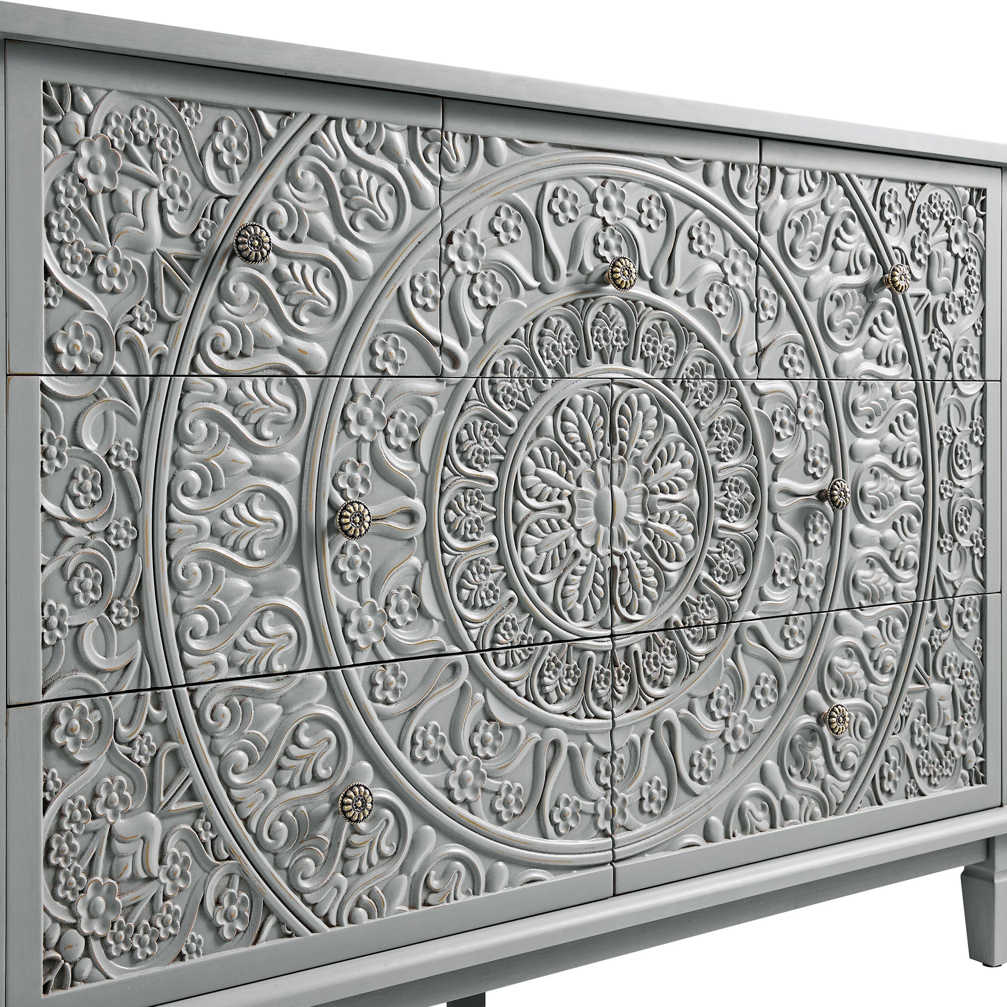 Chantilly Mid Grey Carved 3 over 4 Drawer Chest