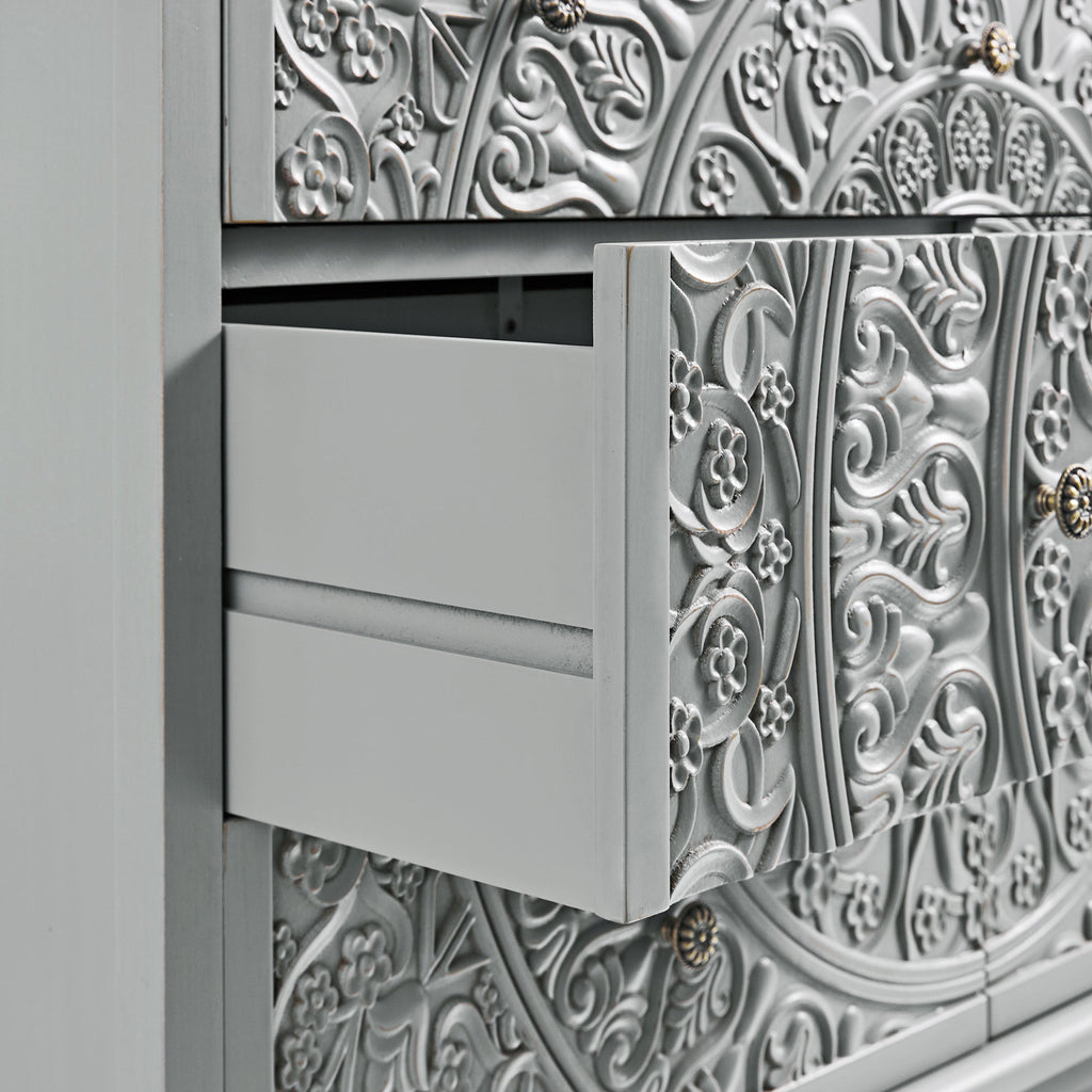 Chantilly Mid Grey Carved 3 over 4 Drawer Chest
