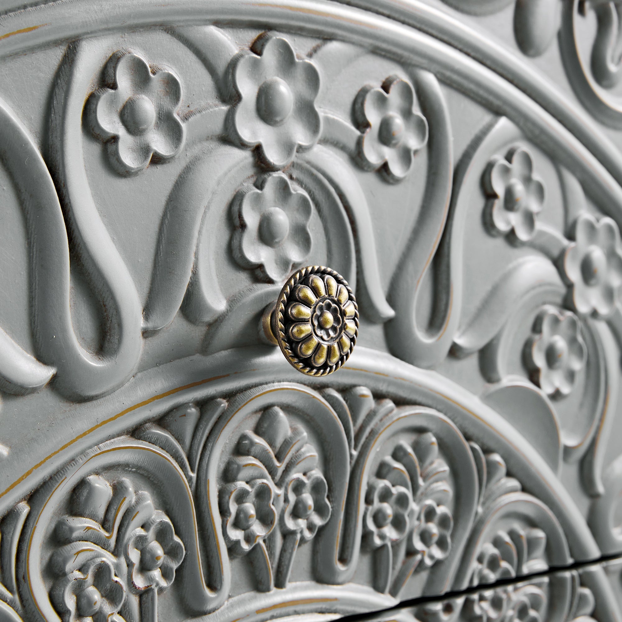 Chantilly Mid Grey Carved 3 over 4 Drawer Chest