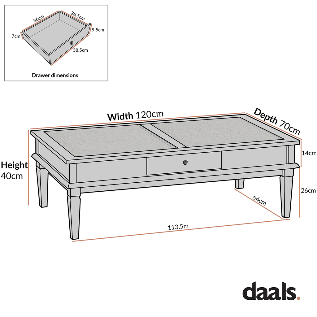 Chantilly Mid Grey Coffee Table with Drawers