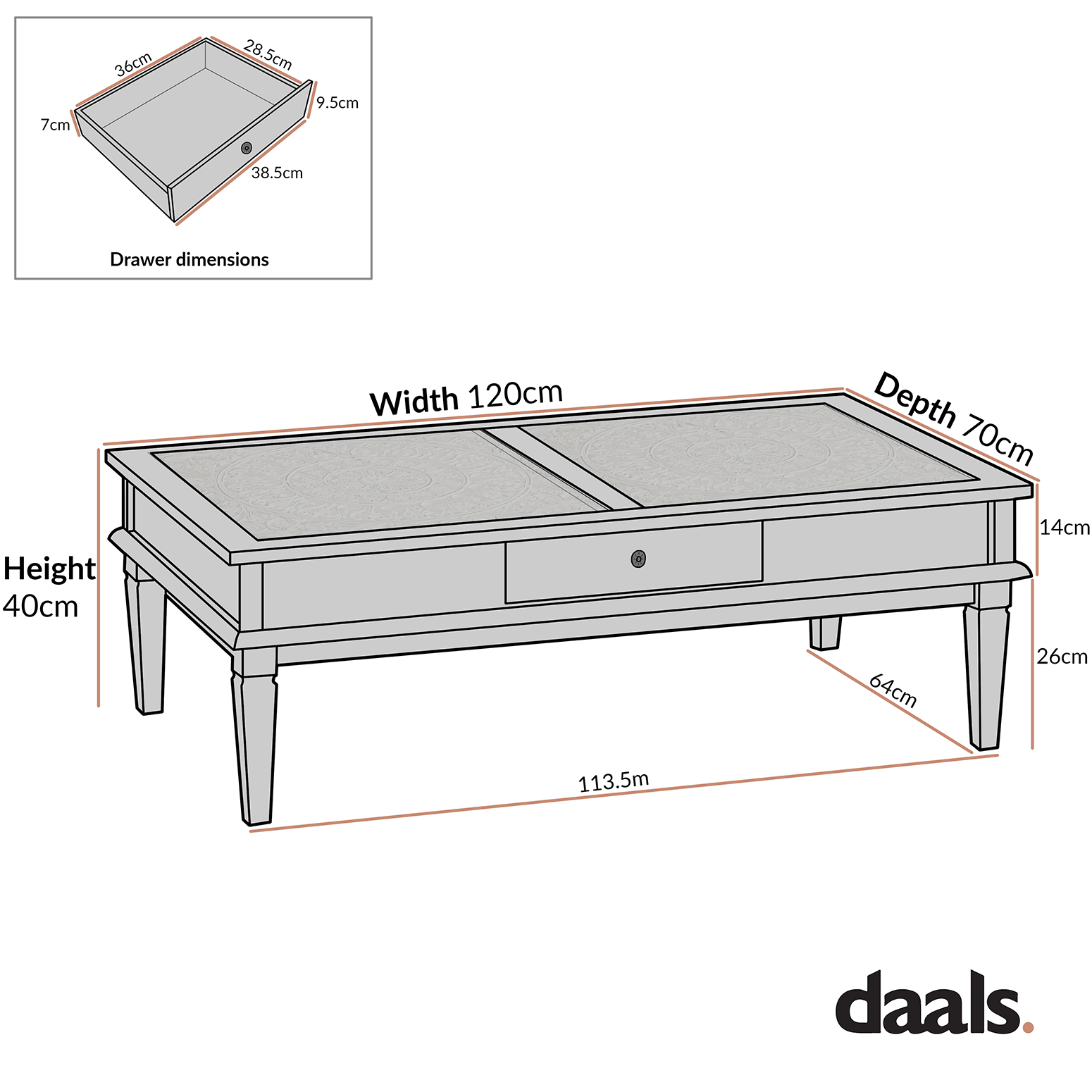 Chantilly Mid Grey Coffee Table with Drawers