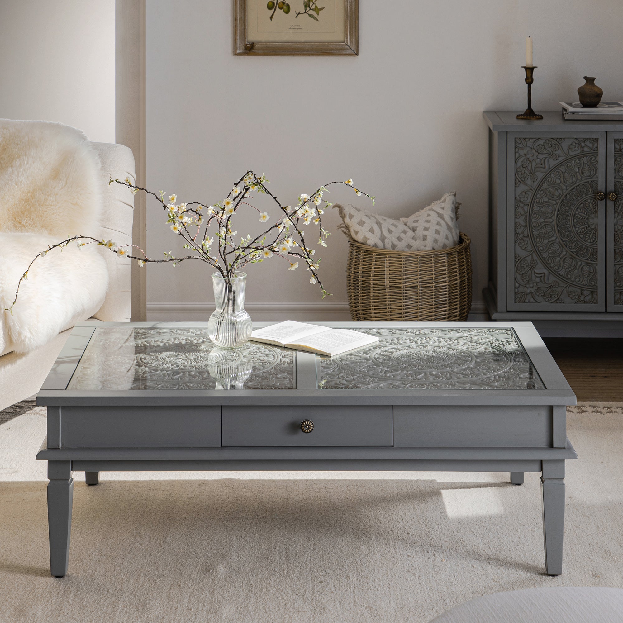 Chantilly Mid Grey Coffee Table with Drawers