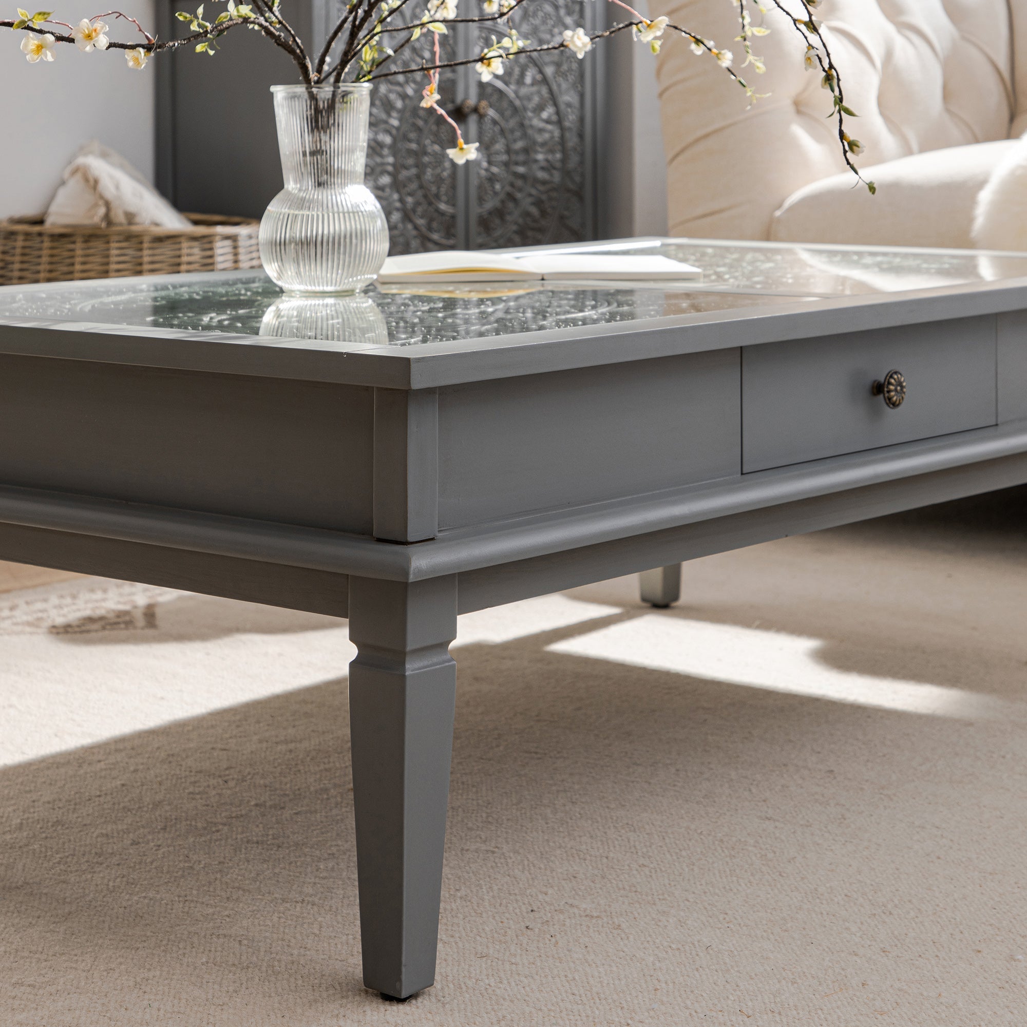 Chantilly Mid Grey Coffee Table with Drawers