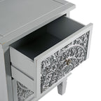 Chantilly Mid Grey Carved 2 Drawer Bedside Table