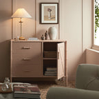 Elstowe Faux Bamboo 1-Door 3-Drawer Sideboard, Nude Pink