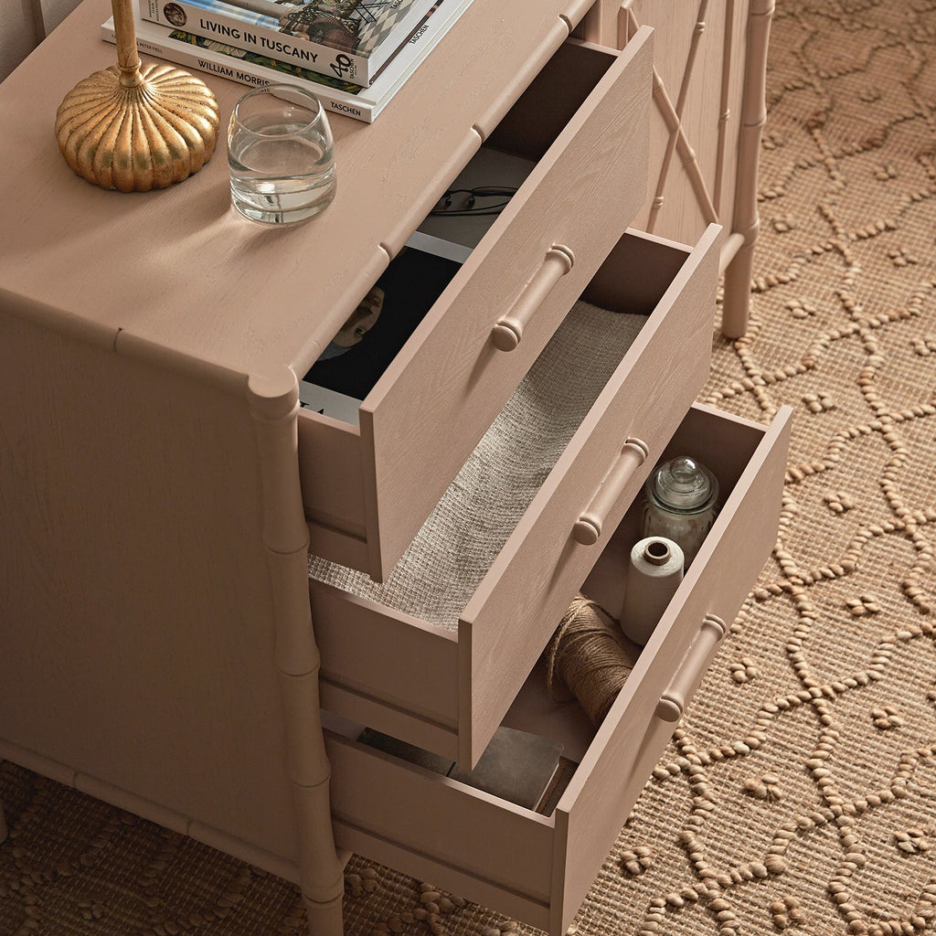 Elstowe Faux Bamboo 1-Door 3-Drawer Sideboard, Nude Pink