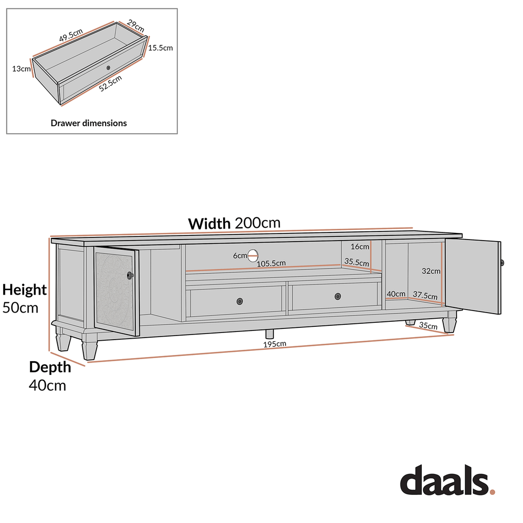 Chantilly Mid Grey 200cm Wide TV Unit
