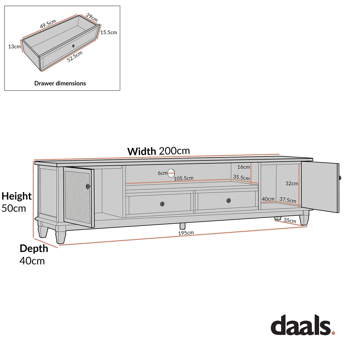 Chantilly Mid Grey 200cm Wide TV Unit