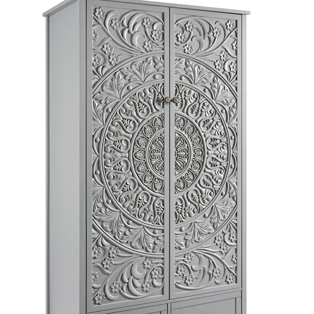 Chantilly Mid Grey Carved Double Wardrobe