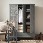 Chantilly Mid Grey Carved Triple Wardrobe