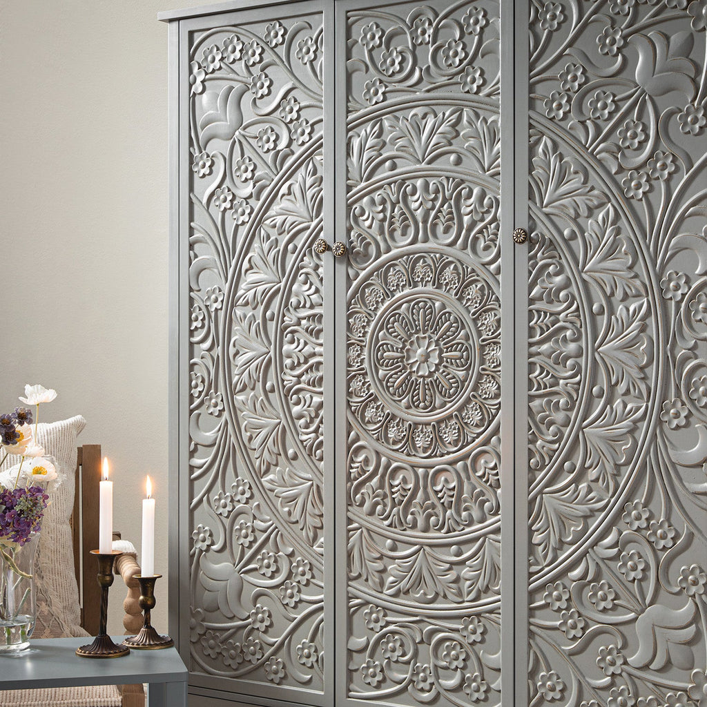 Chantilly Mid Grey Carved Triple Wardrobe