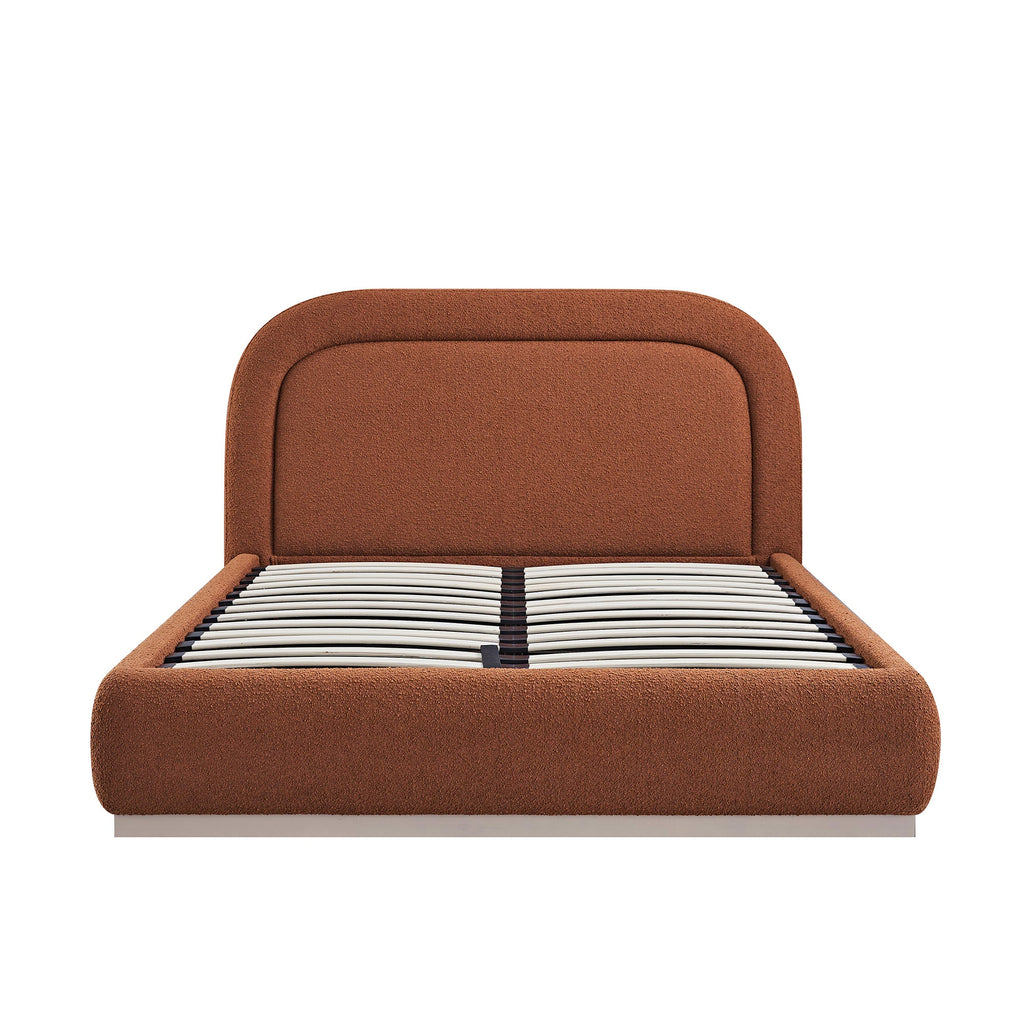 Luella Upholstered Wooden Plinth Base Storage Bed, Rust Boucle