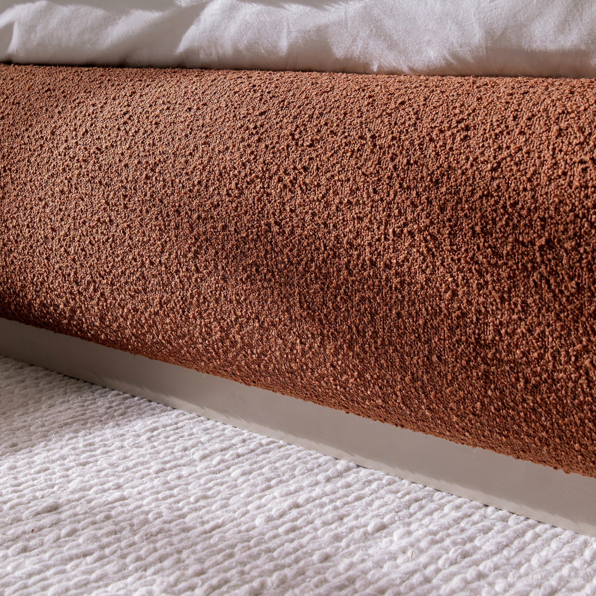 Luella Upholstered Wooden Plinth Base Storage Bed, Rust Boucle