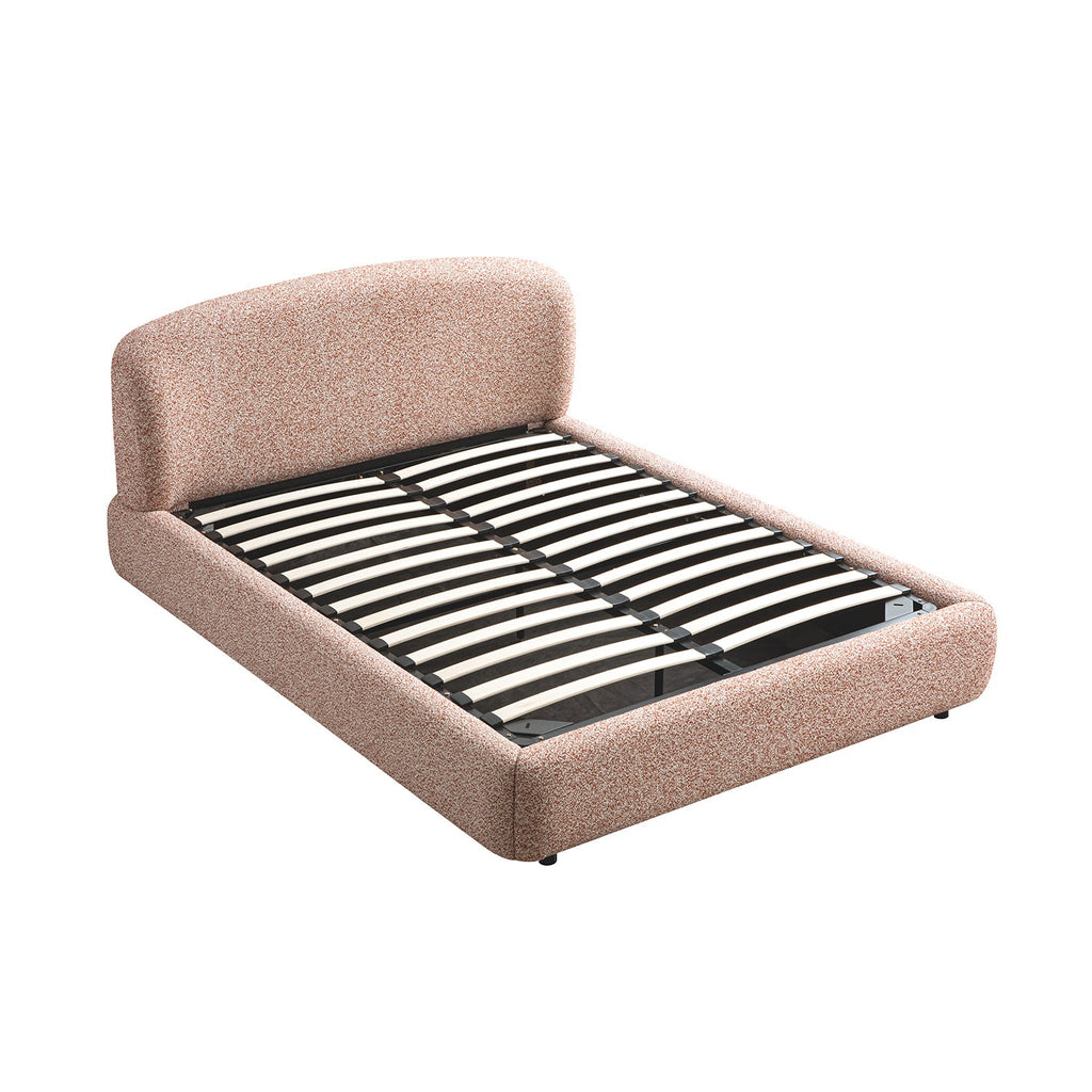 Constance Winged Headboard Ottoman Storage Bed, Musk Blush Boucle