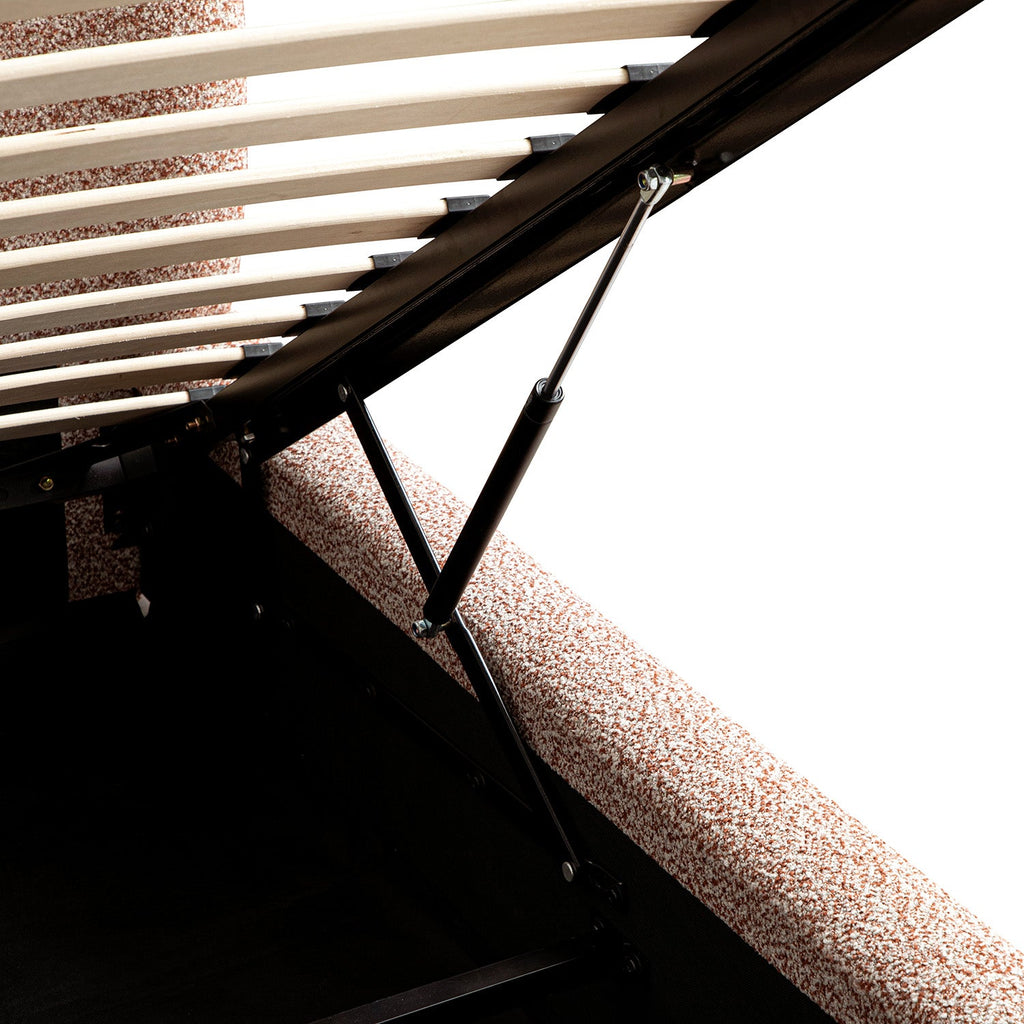 Constance Winged Headboard Ottoman Storage Bed, Musk Blush Boucle