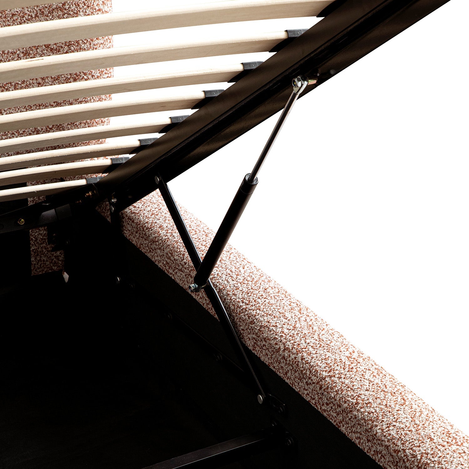 Constance Winged Headboard Ottoman Storage Bed, Musk Blush Boucle