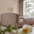 Constance Winged Headboard Ottoman Storage Bed, Musk Blush Boucle