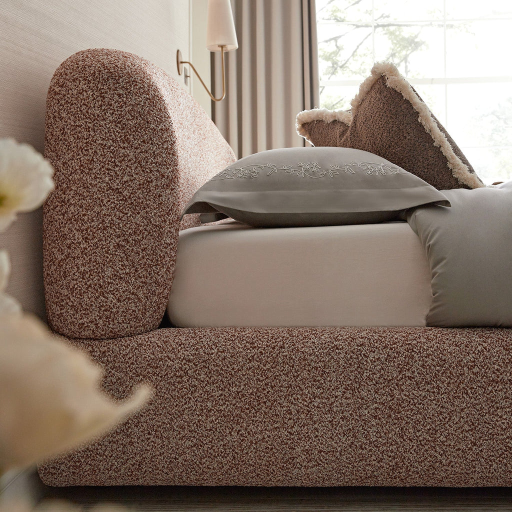 Constance Winged Headboard Ottoman Storage Bed, Musk Blush Boucle