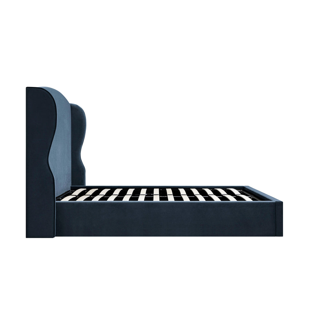 Kimberly Winged Upholstered Storage Bed, Aegean Blue Velvet