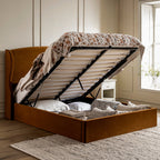 Kimberly Winged Upholstered Storage Bed, Cinnamon Velvet