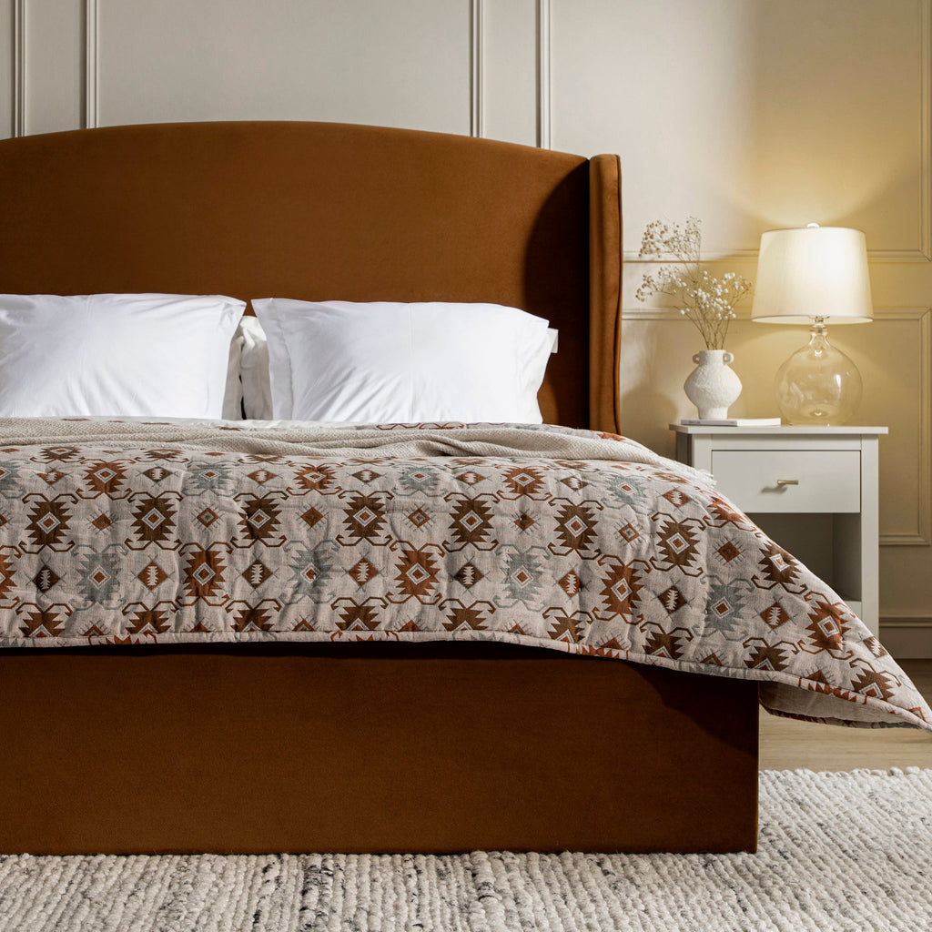 Kimberly Winged Upholstered Storage Bed, Cinnamon Velvet