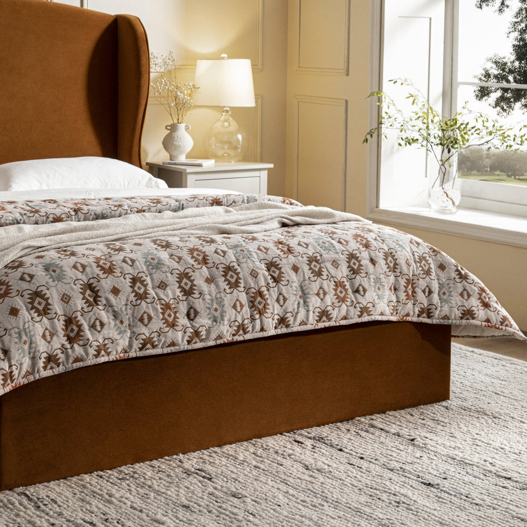 Kimberly Winged Upholstered Storage Bed, Cinnamon Velvet