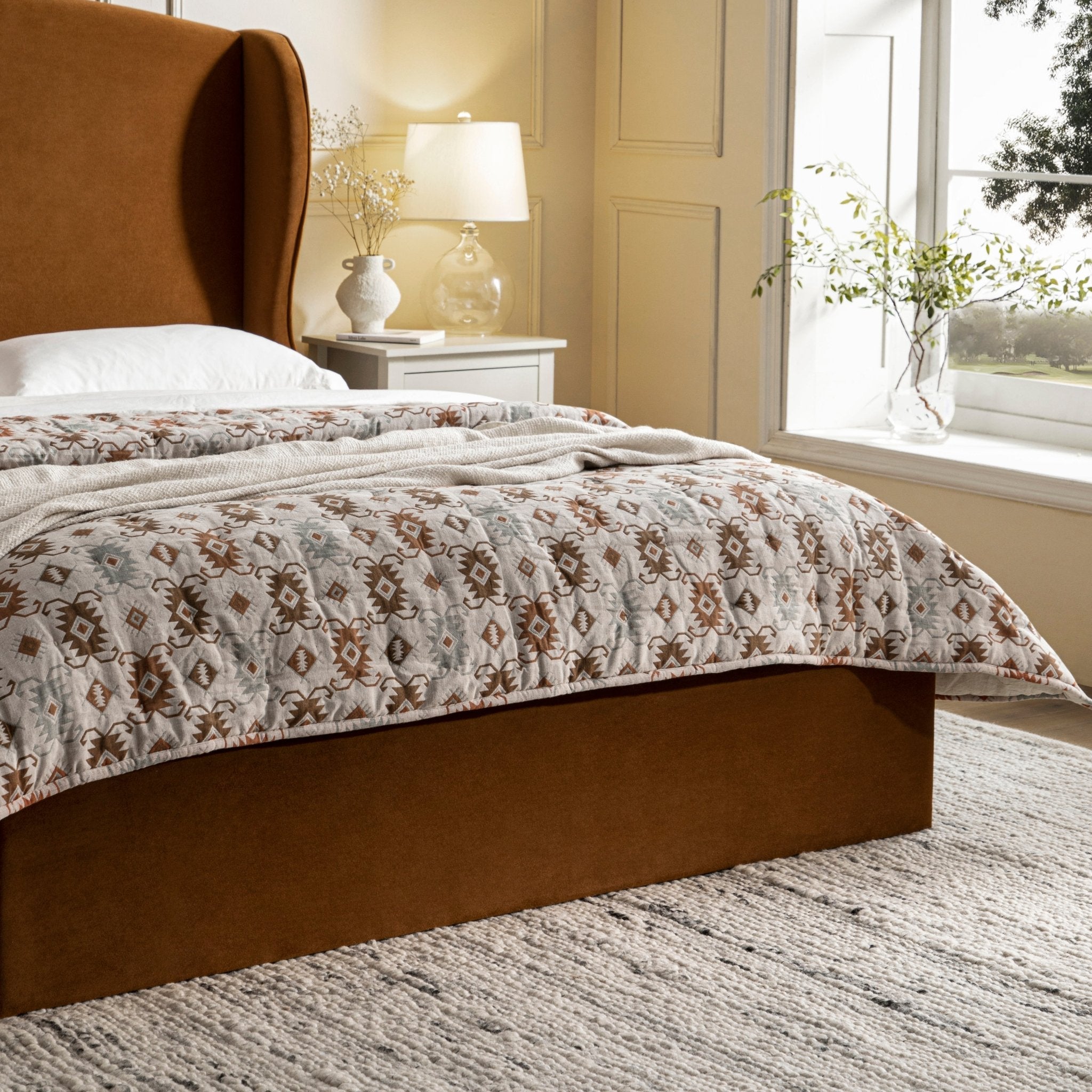 Kimberly Winged Upholstered Storage Bed, Cinnamon Velvet