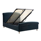Porchester Ottoman Storage Sleigh Bed, Aegean Blue Velvet