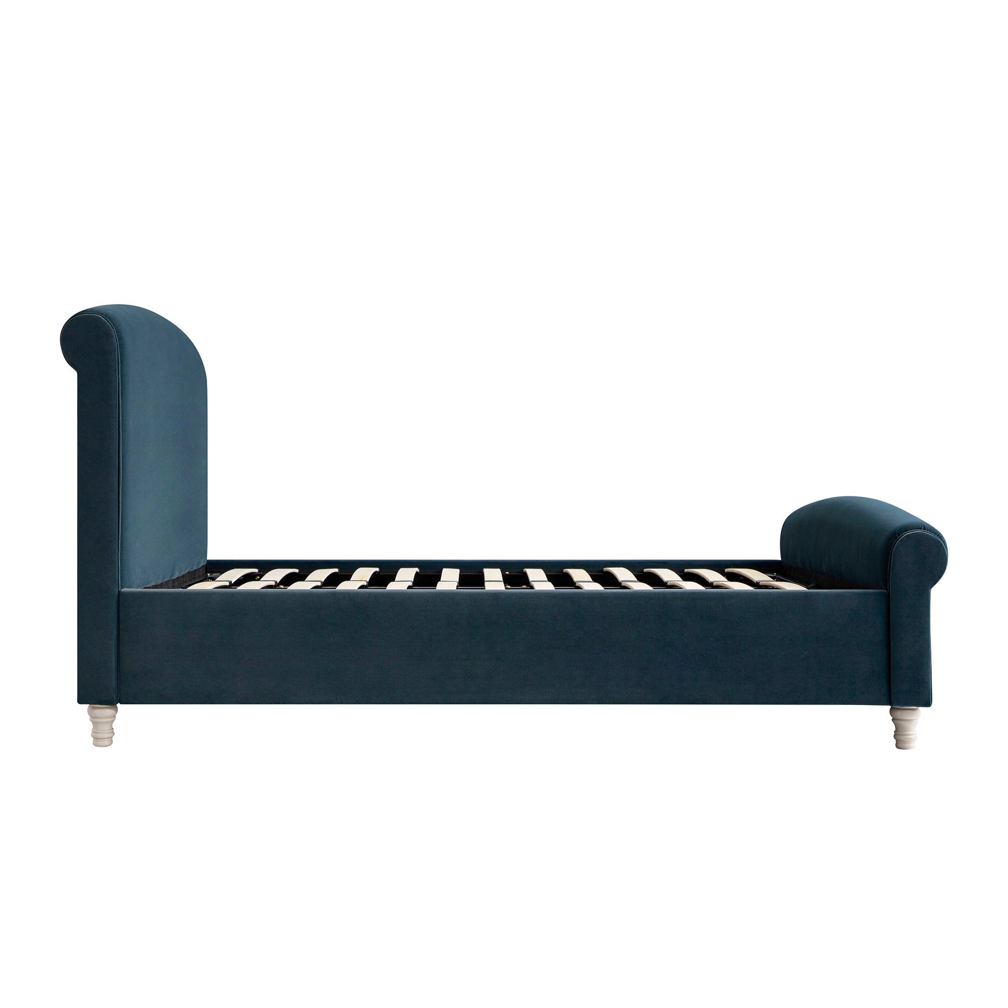 Porchester Ottoman Storage Sleigh Bed, Aegean Blue Velvet