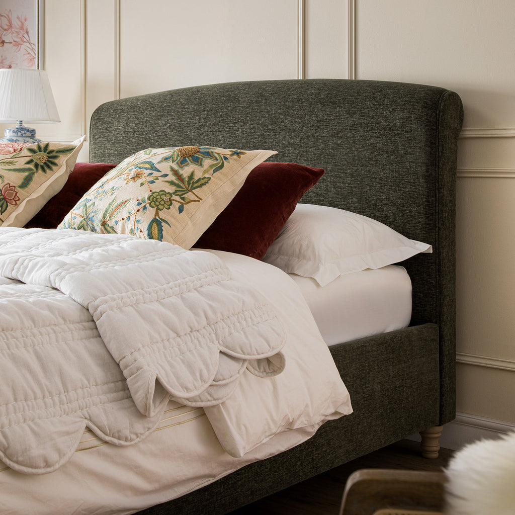 Porchester Ottoman Storage Sleigh Bed, Forest Green Chenille