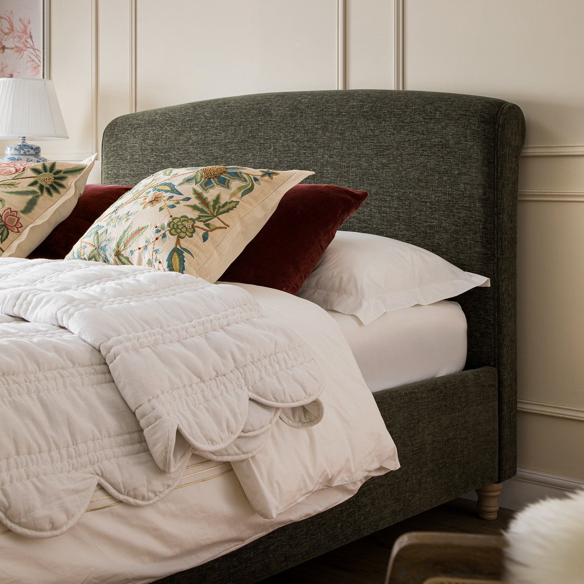 Porchester Ottoman Storage Sleigh Bed, Forest Green Chenille