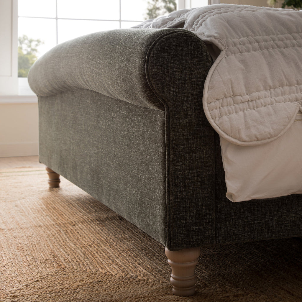 Porchester Ottoman Storage Sleigh Bed, Forest Green Chenille