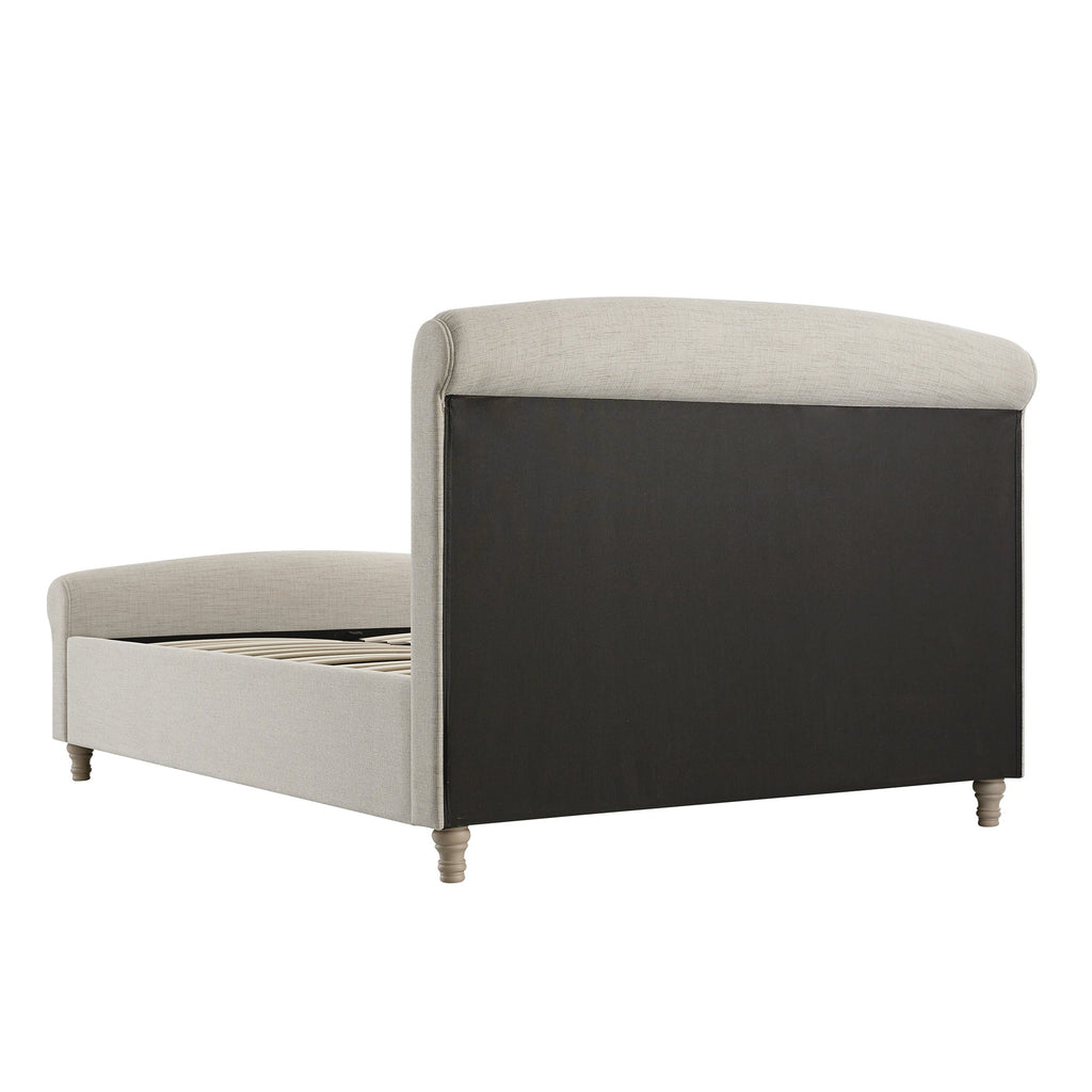 Porchester Ottoman Storage Sleigh Bed, Oatmeal Woven Textured Fabric
