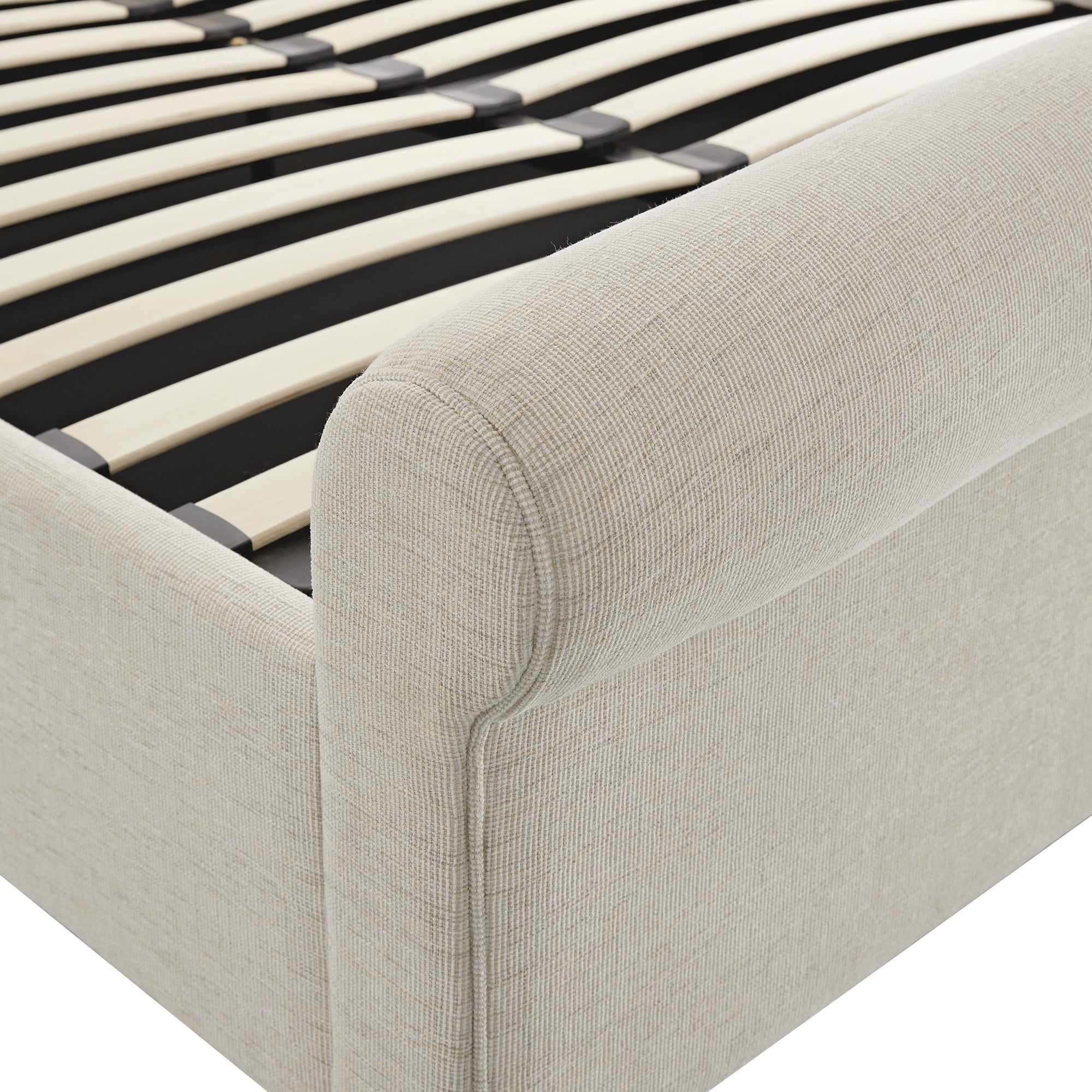 Porchester Ottoman Storage Sleigh Bed, Oatmeal Woven Textured Fabric