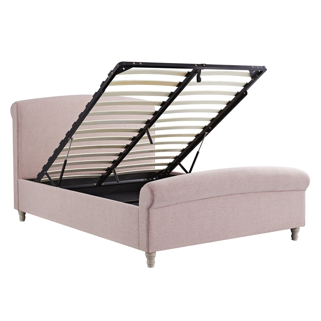 Porchester Ottoman Storage Sleigh Bed, Rosewater Pink Fabric