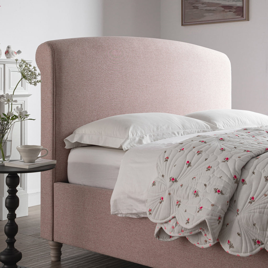 Porchester Ottoman Storage Sleigh Bed, Rosewater Pink Fabric
