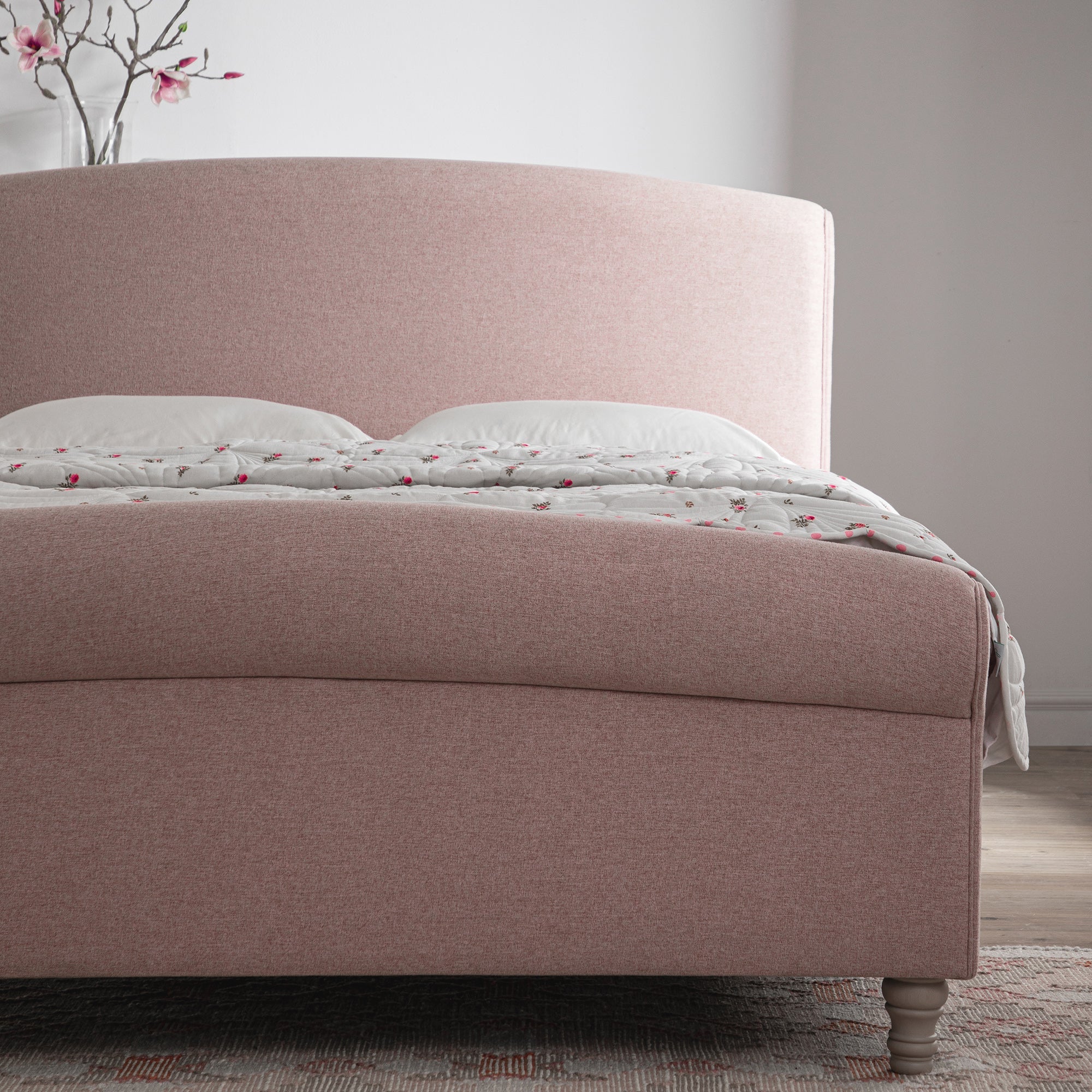 Porchester Ottoman Storage Sleigh Bed, Rosewater Pink Fabric