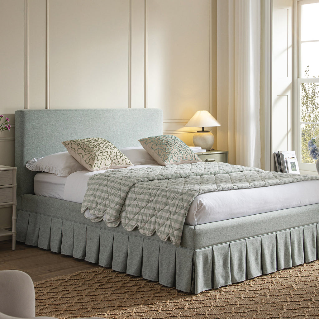 Egerton Box-Pleat Ottoman Storage Bed, Pale Aqua Brushed Fabric