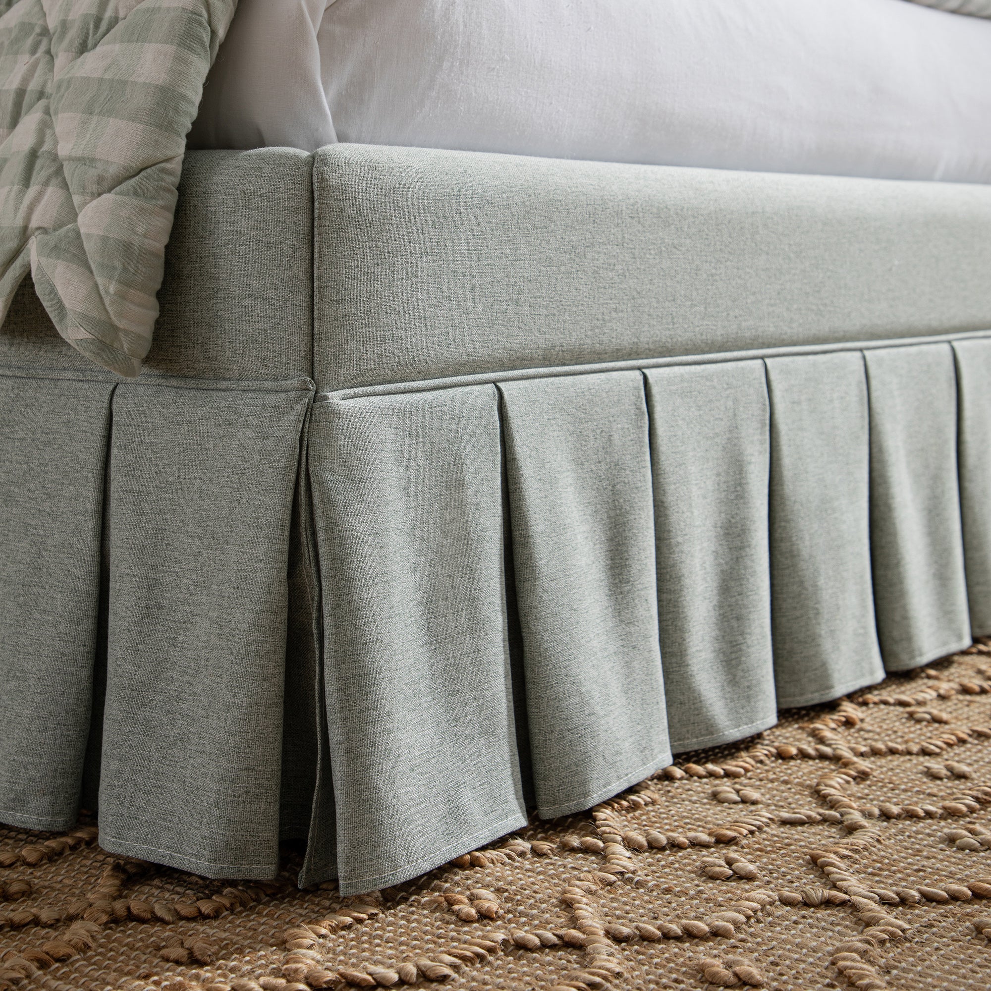 Egerton Box-Pleat Ottoman Storage Bed, Pale Aqua Brushed Fabric