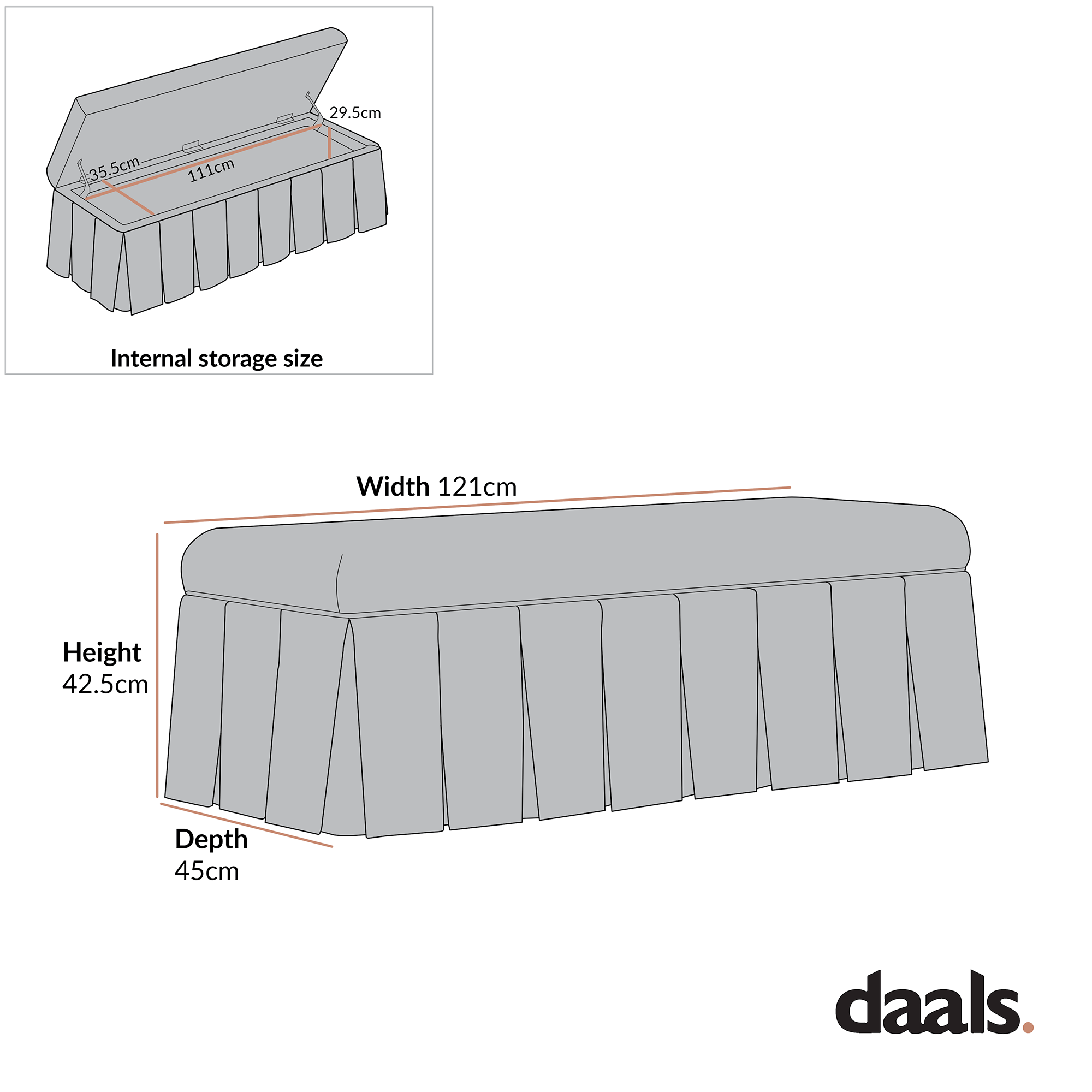 Egerton Box-Pleat Storage Bench, Oatmeal Brushed Fabric