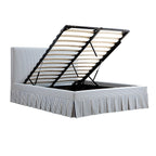 Egerton Box-Pleat Ottoman Storage Bed, Blue Striped Linen