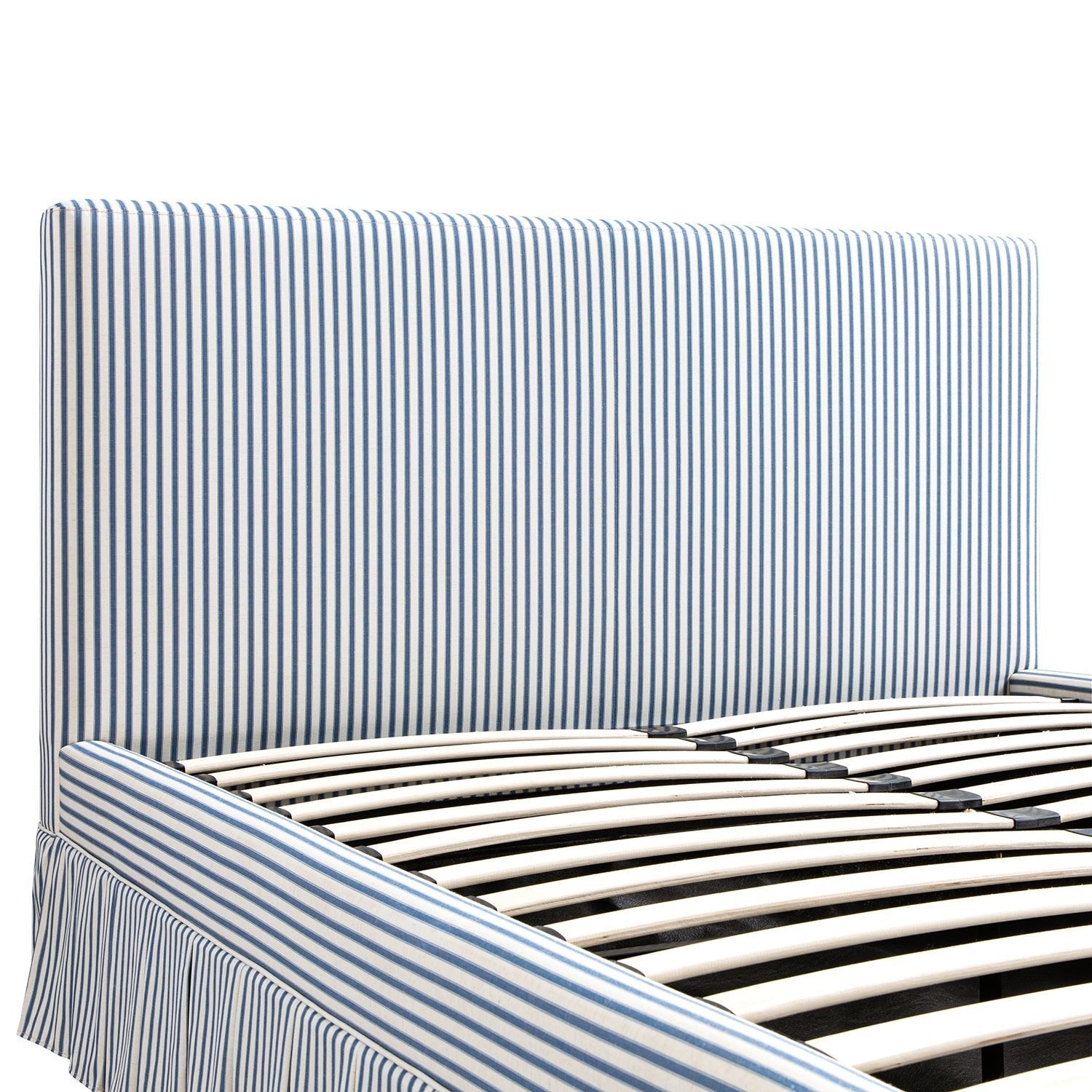 Egerton Box-Pleat Ottoman Storage Bed, Blue Striped Linen