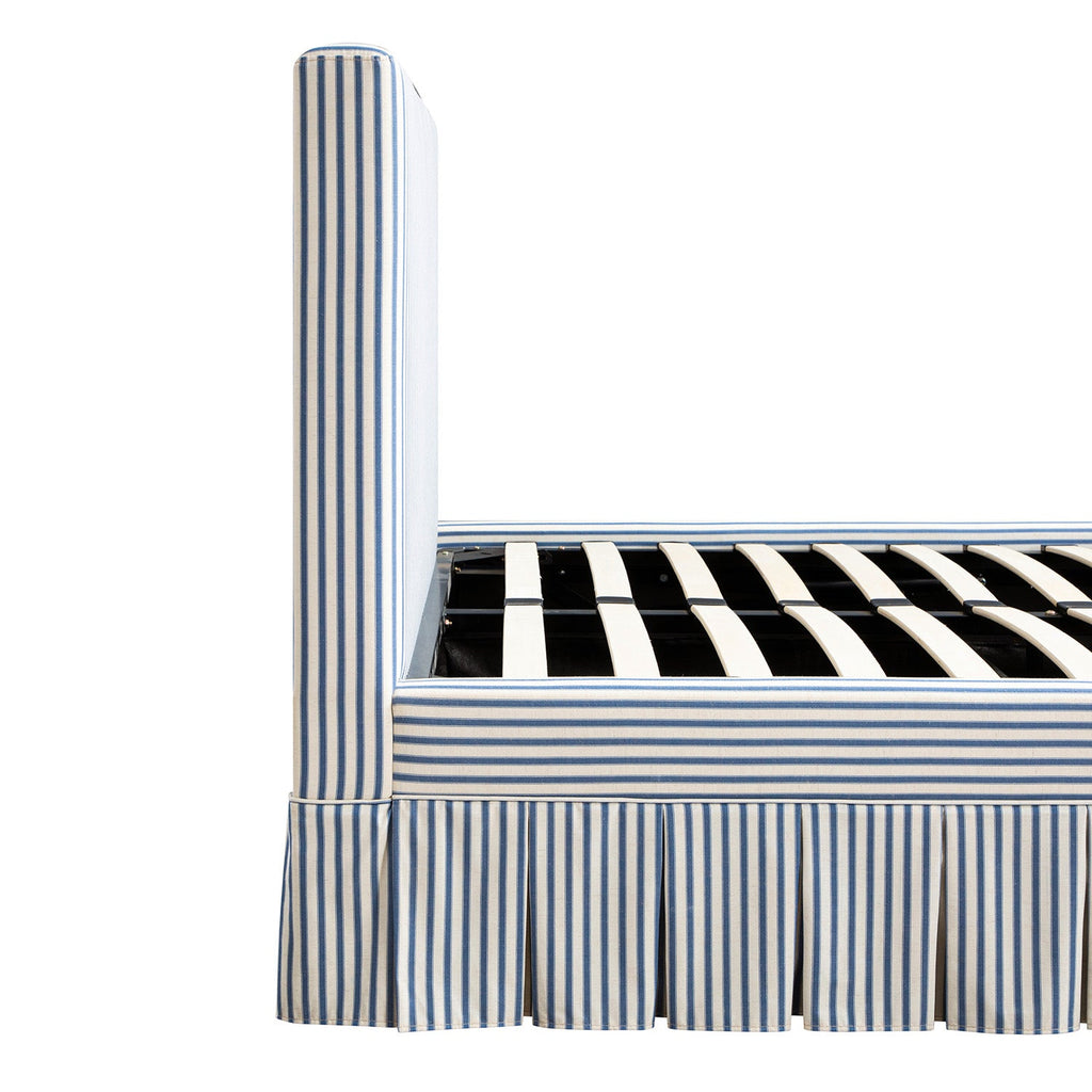 Egerton Box-Pleat Ottoman Storage Bed, Blue Striped Linen