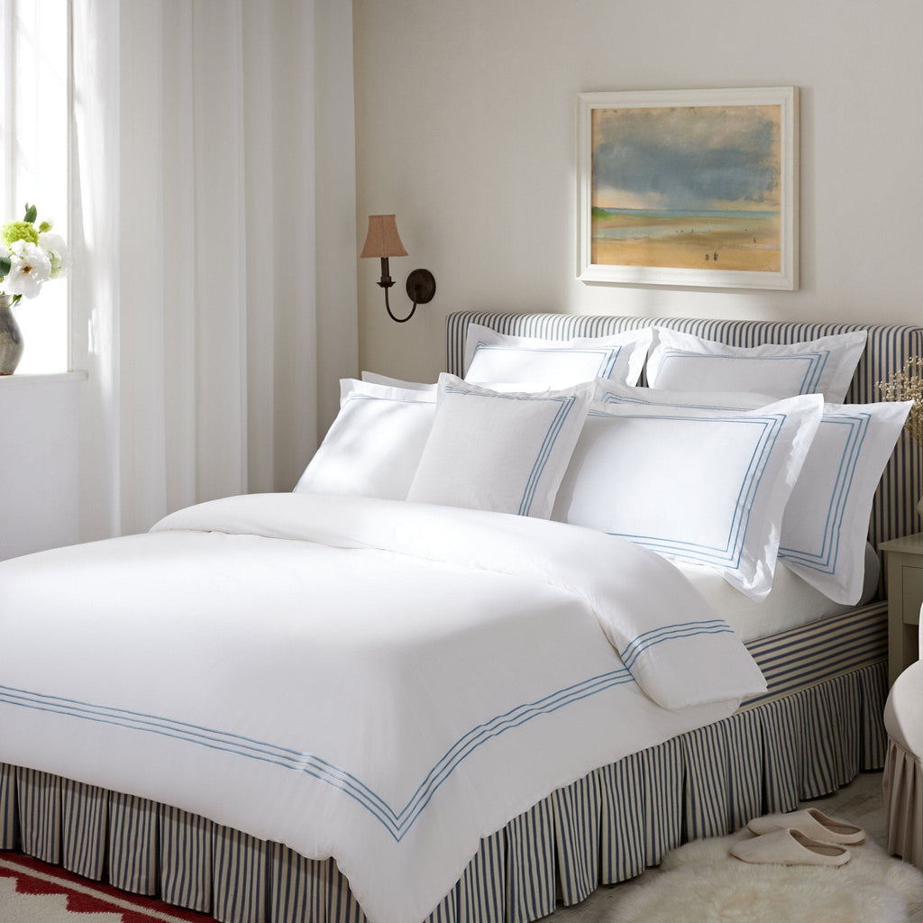 Egerton Box-Pleat Ottoman Storage Bed, Blue Striped Linen