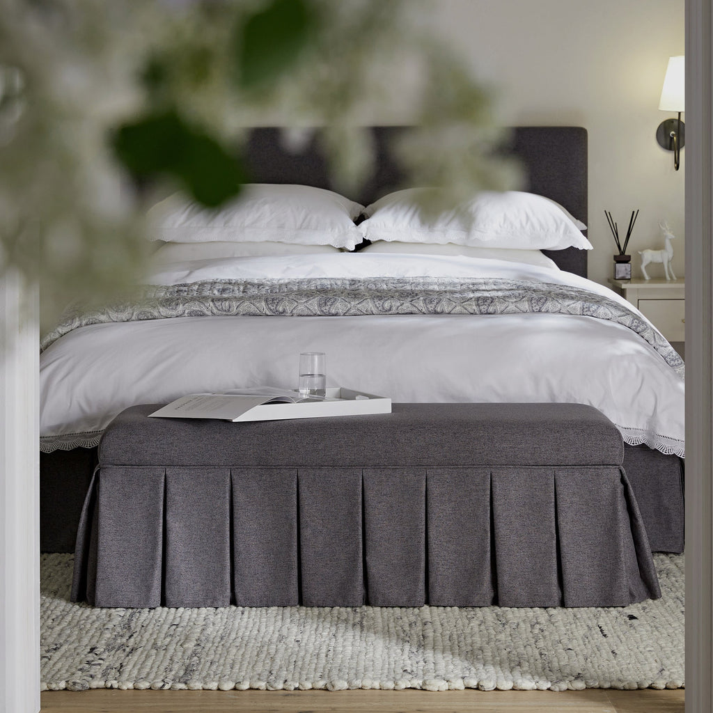 Egerton Box-Pleat Storage Bench, Charcoal Brushed Fabric