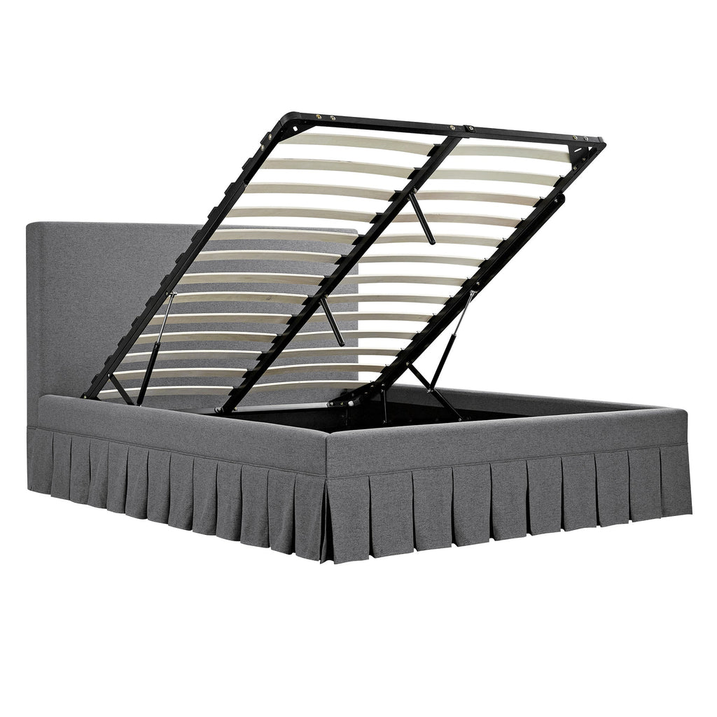 Egerton Box-Pleat Ottoman Storage Bed, Charcoal Brushed Fabric
