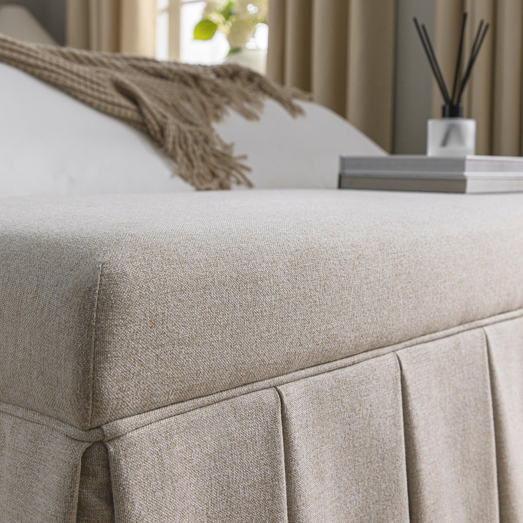 Egerton Box-Pleat Storage Bench, Oatmeal Brushed Fabric