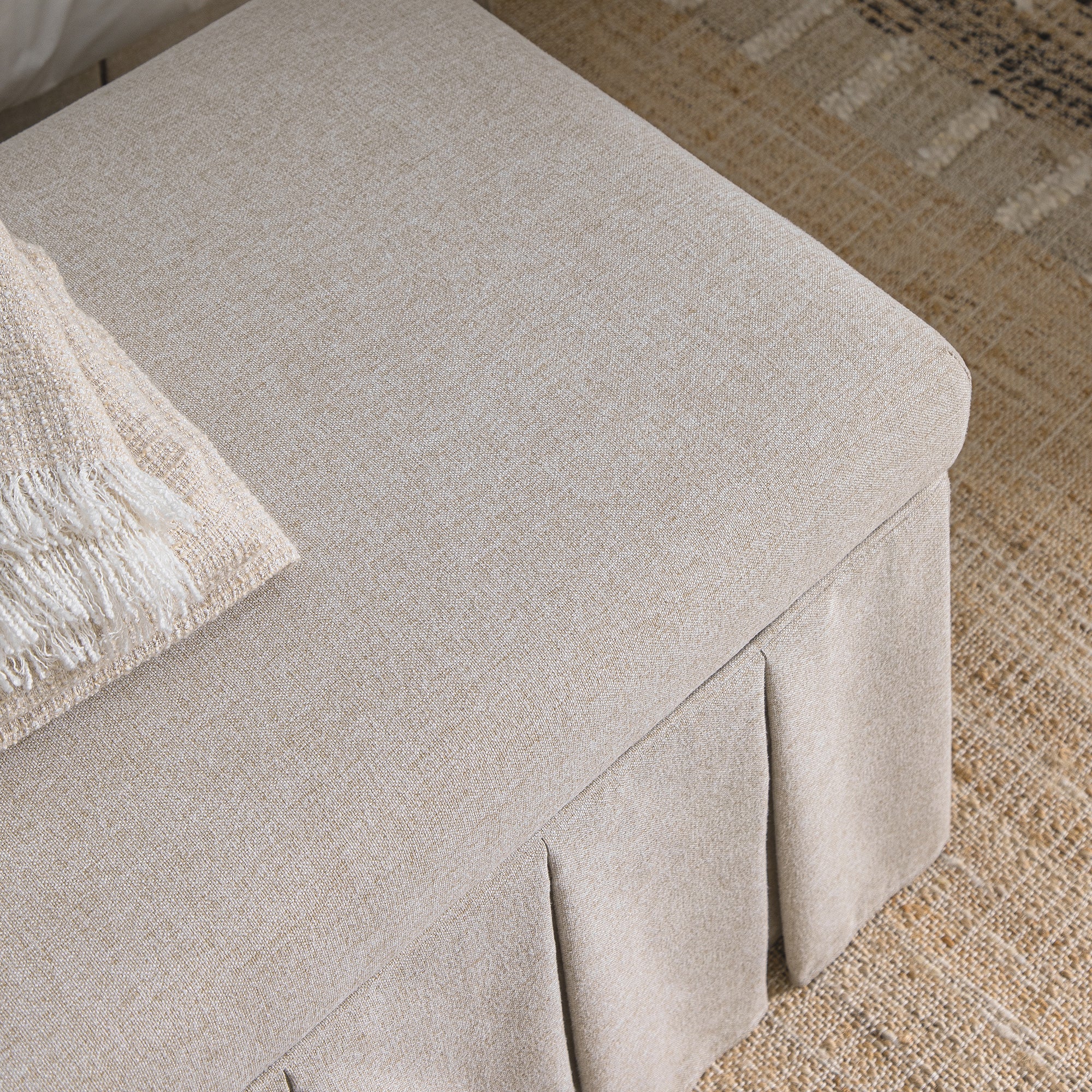 Egerton Box-Pleat Storage Bench, Oatmeal Brushed Fabric