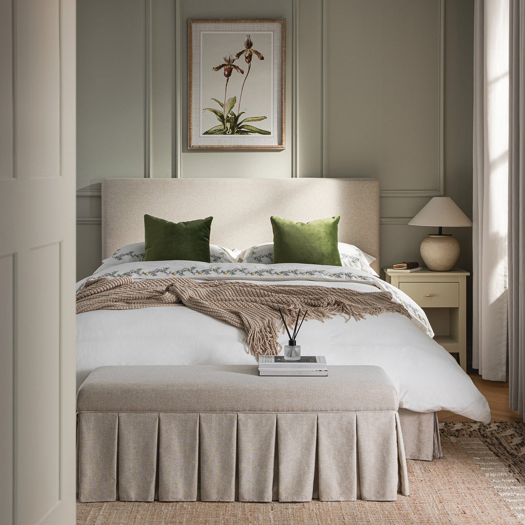 Egerton Box-Pleat Ottoman Storage Bed, Oatmeal Brushed Fabric